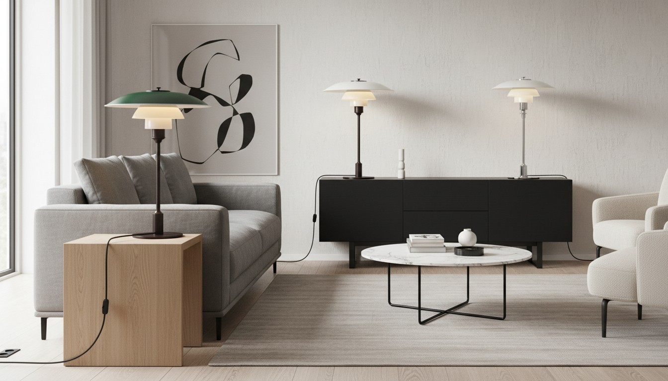 Lámpara de mesa Layora de vidrio multicapa en Wohnraum