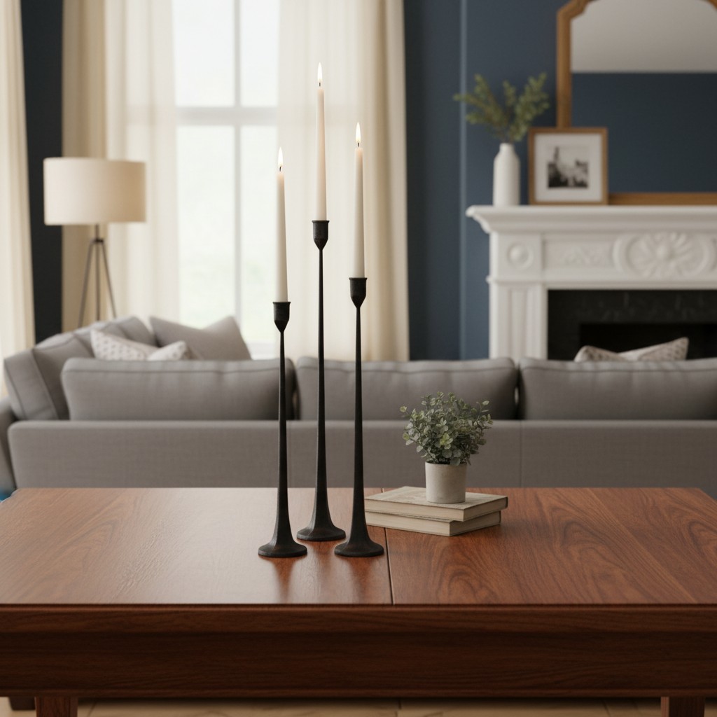 Candelabro cónico moderno negro Tegna en un sofá