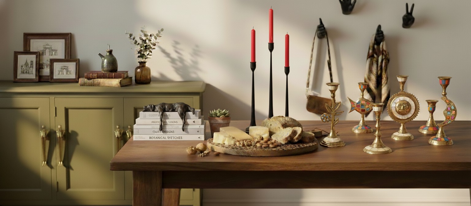 Candelabro cónico moderno negro Tegna con otras decoraciones características