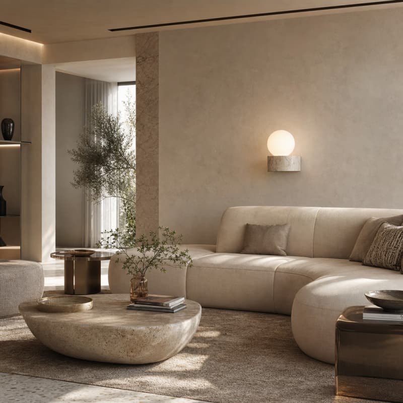 Travertin-Wandleuchte im Wohnzimmer