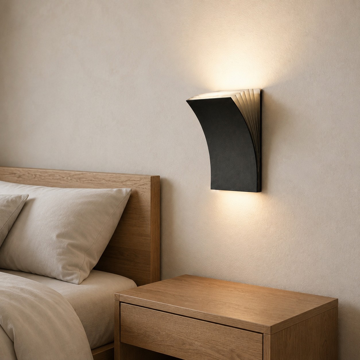 Aplique de pared curvo en un dormitorio