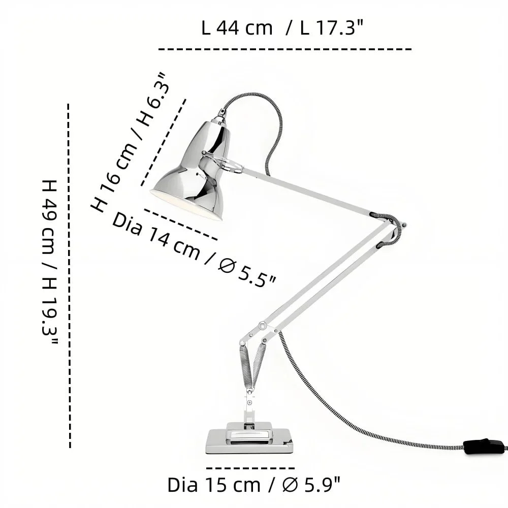 Technische Maße der verstellbaren Tischlampe