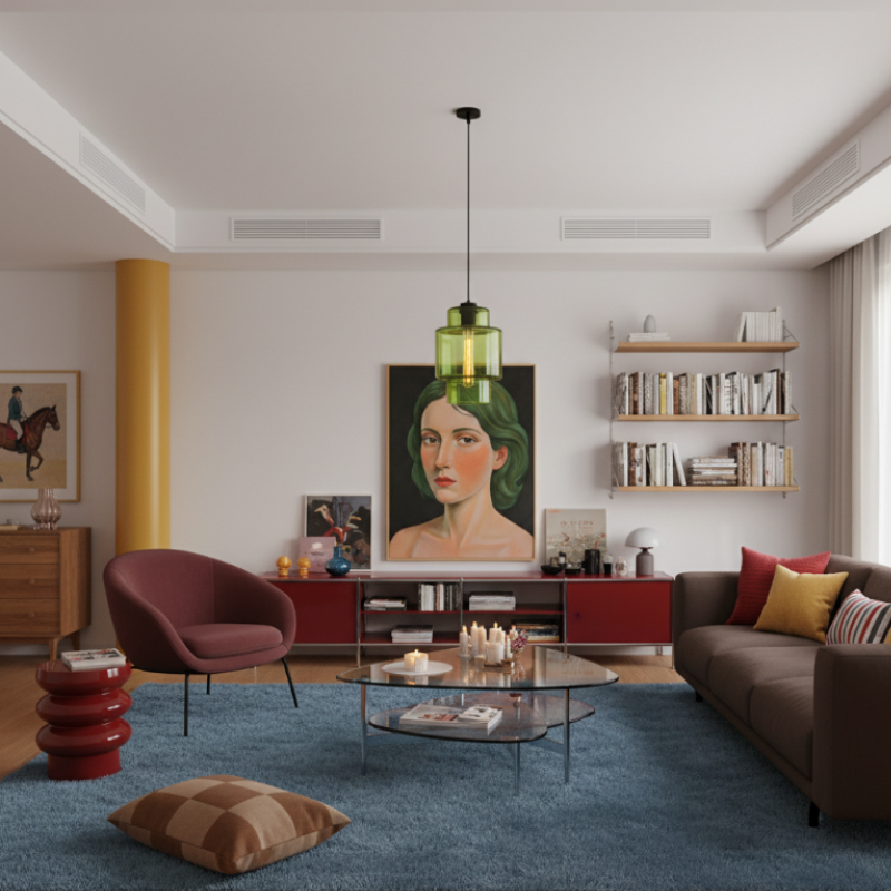 Kundenfoto mit grüner Crystalline Pendelleuchte im Wohnzimmer