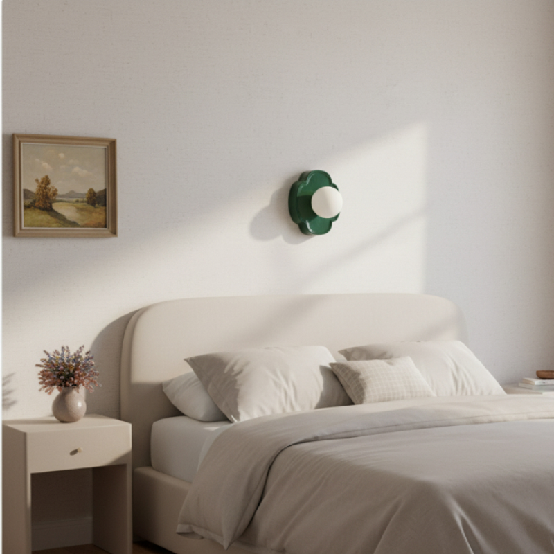 Grüne Flower Petal Wandleuchte im Schlafzimmer