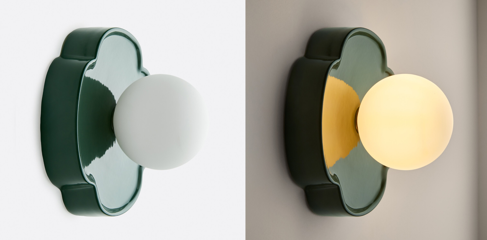 Flower Petal Wandleuchte mit ausgeschaltetem und eingeschaltetem Lichteffekt