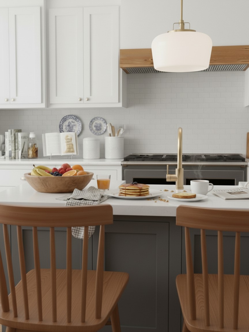 Isla de cocina para el cliente con lámpara colgante Lirra