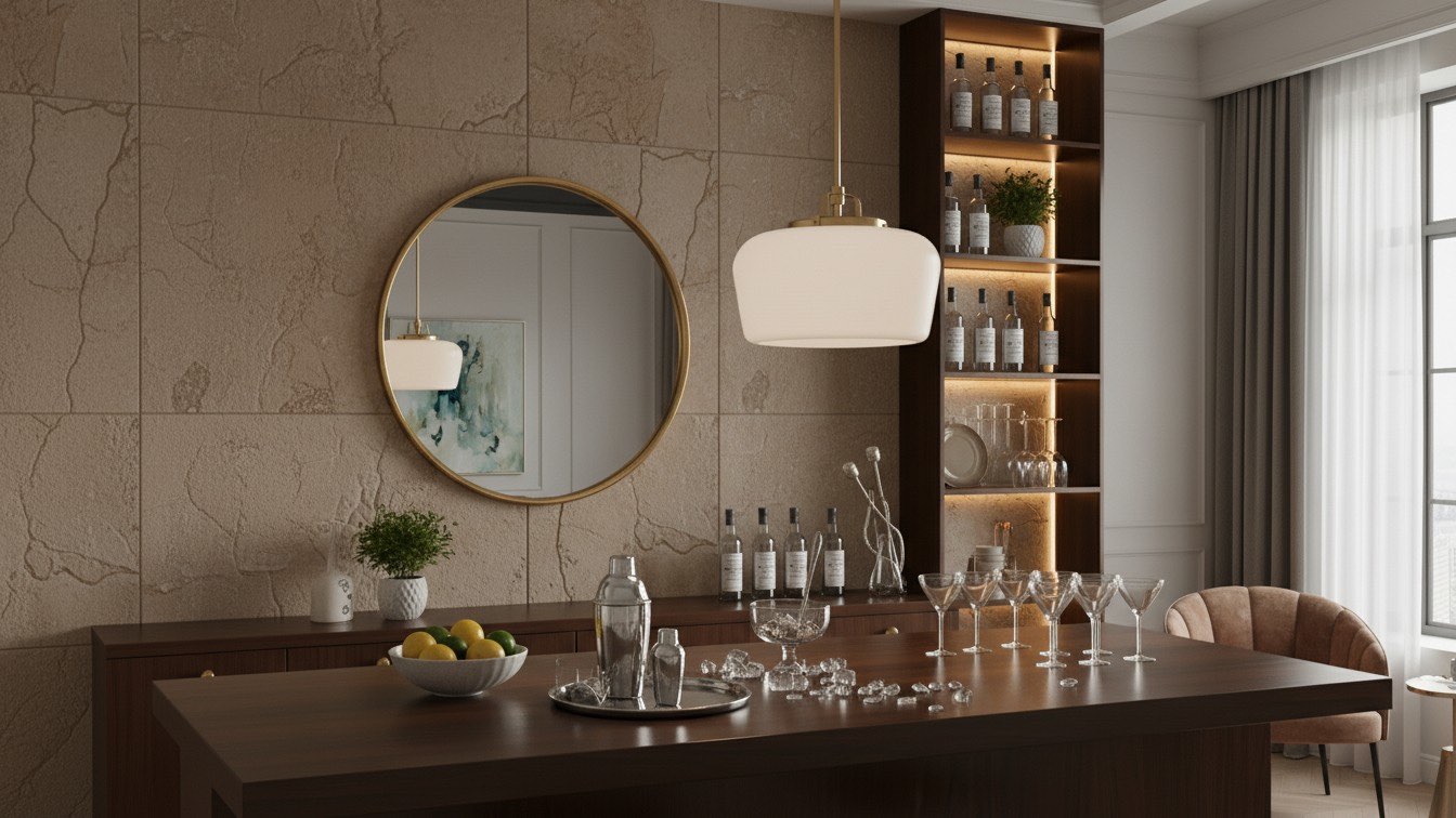 Lámpara colgante Lirra de cristal opalino en un comedor