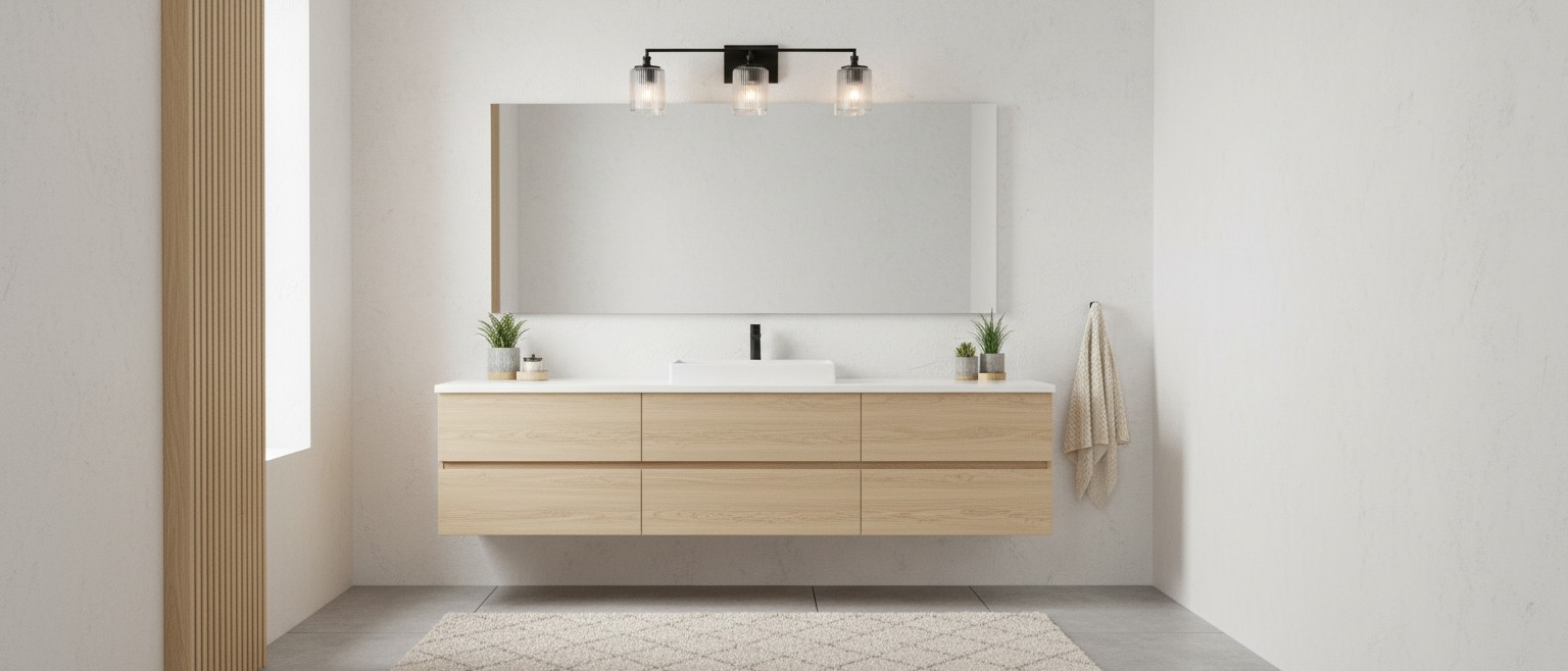 Lirra Leuchtenserie en un baño moderno