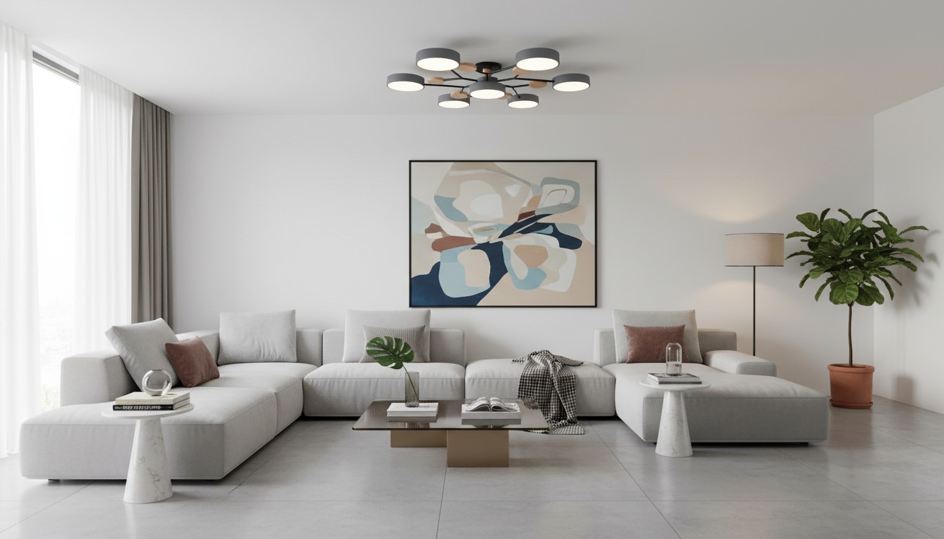 Celos Diffused LED Orb Deckenleuchte in einem modernen Wohnraum