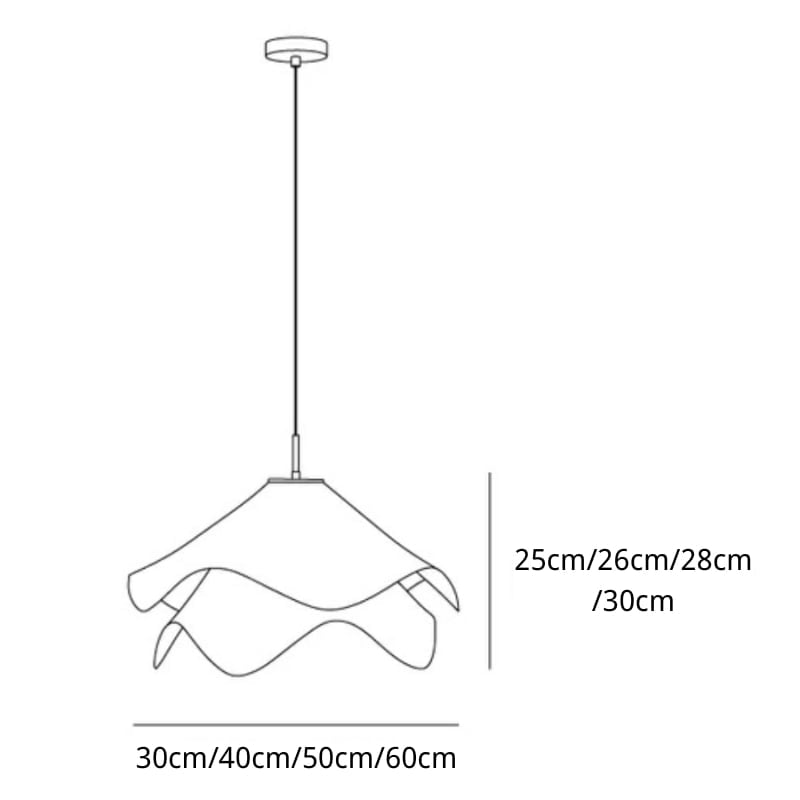 Technische Zeichnung mit Abmessungen der Ethereal Bloom Pendelleuchte