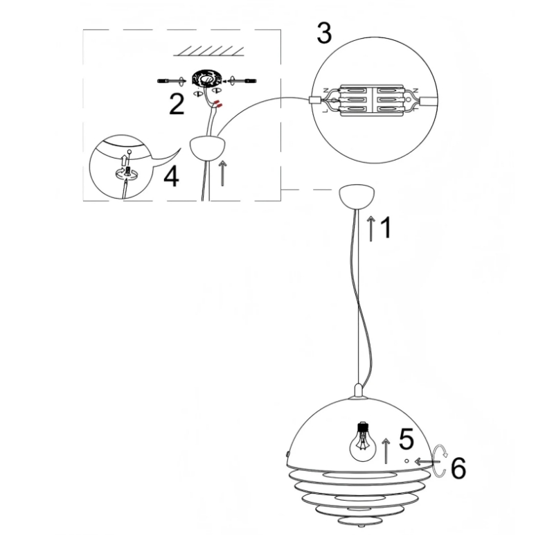 Installationsdiagramm für die Bauhaus Sunset Pendelleuchte