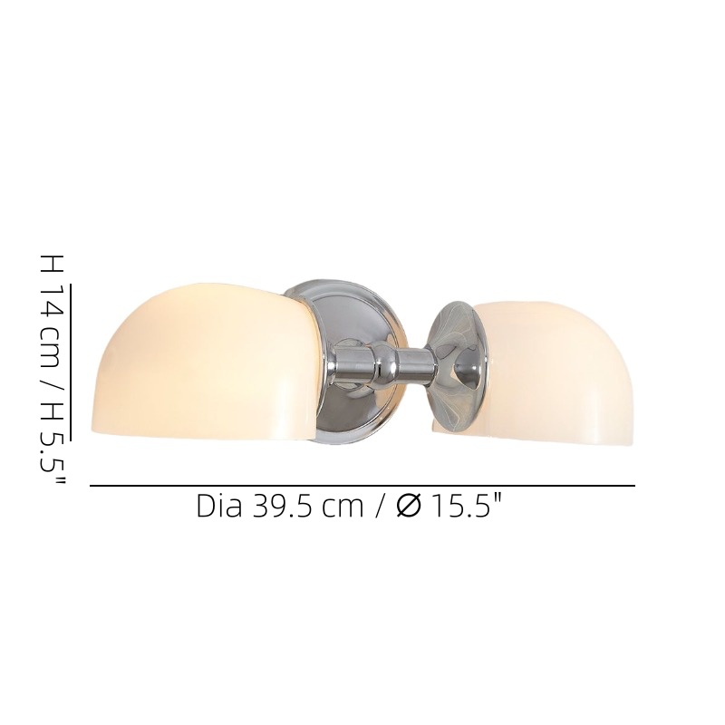Maßzeichnung der Mercer Doppel-Horizontal-Wandleuchte