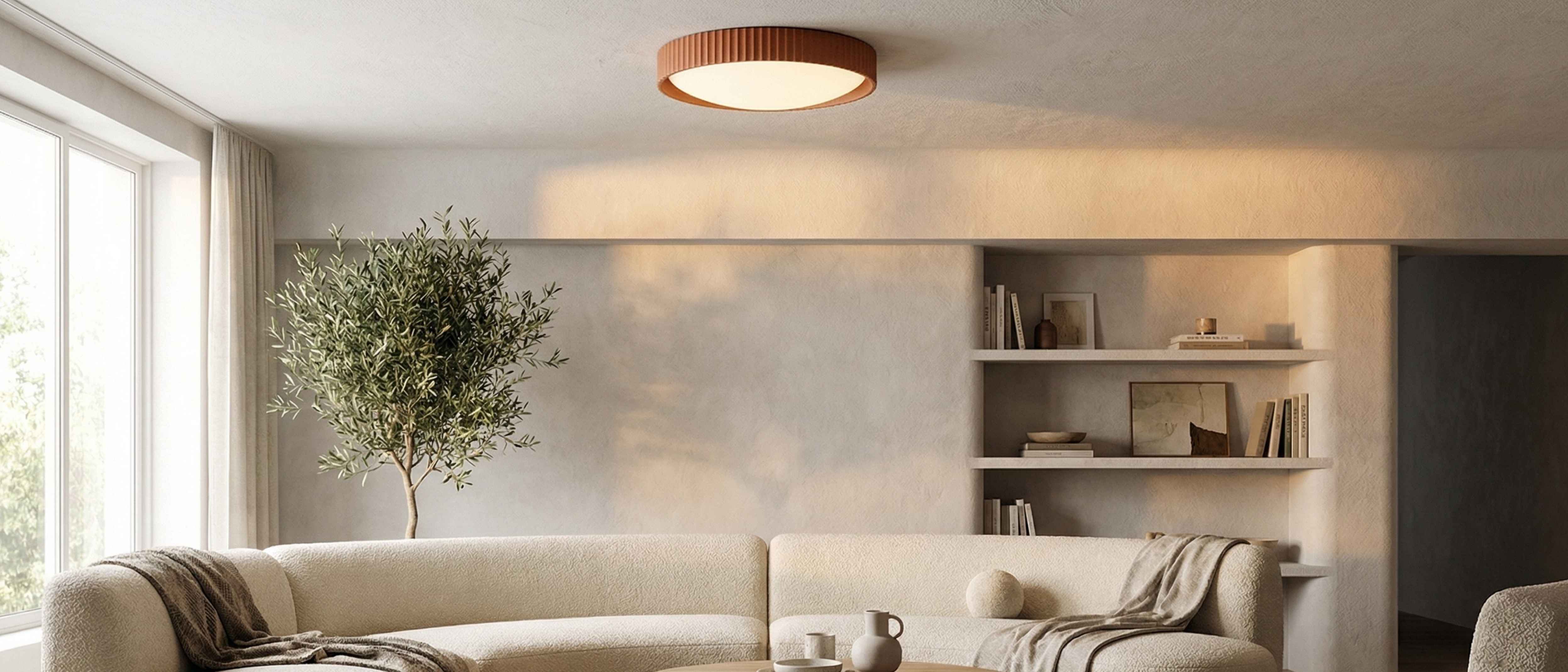 Lámpara de techo LED acrílica redonda moderna Acrion en un espacio habitable