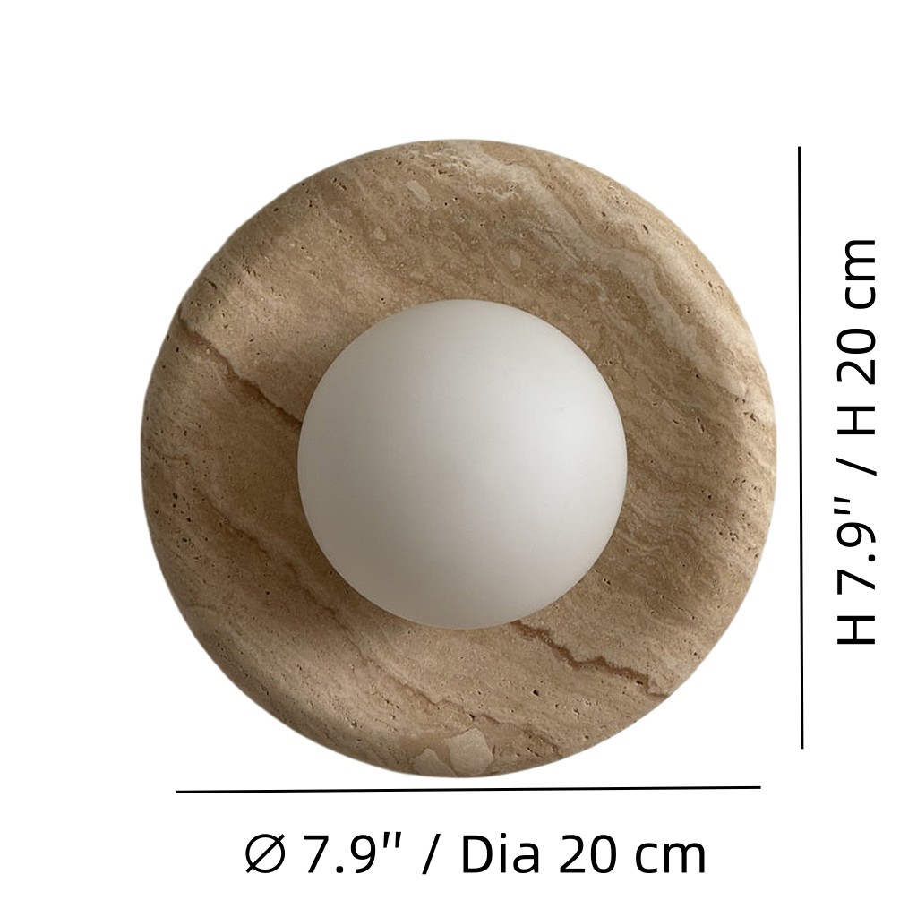 Maßzeichnung der Oria Wandleuchte mit Durchmesser 20 cm und Höhe 20 cm