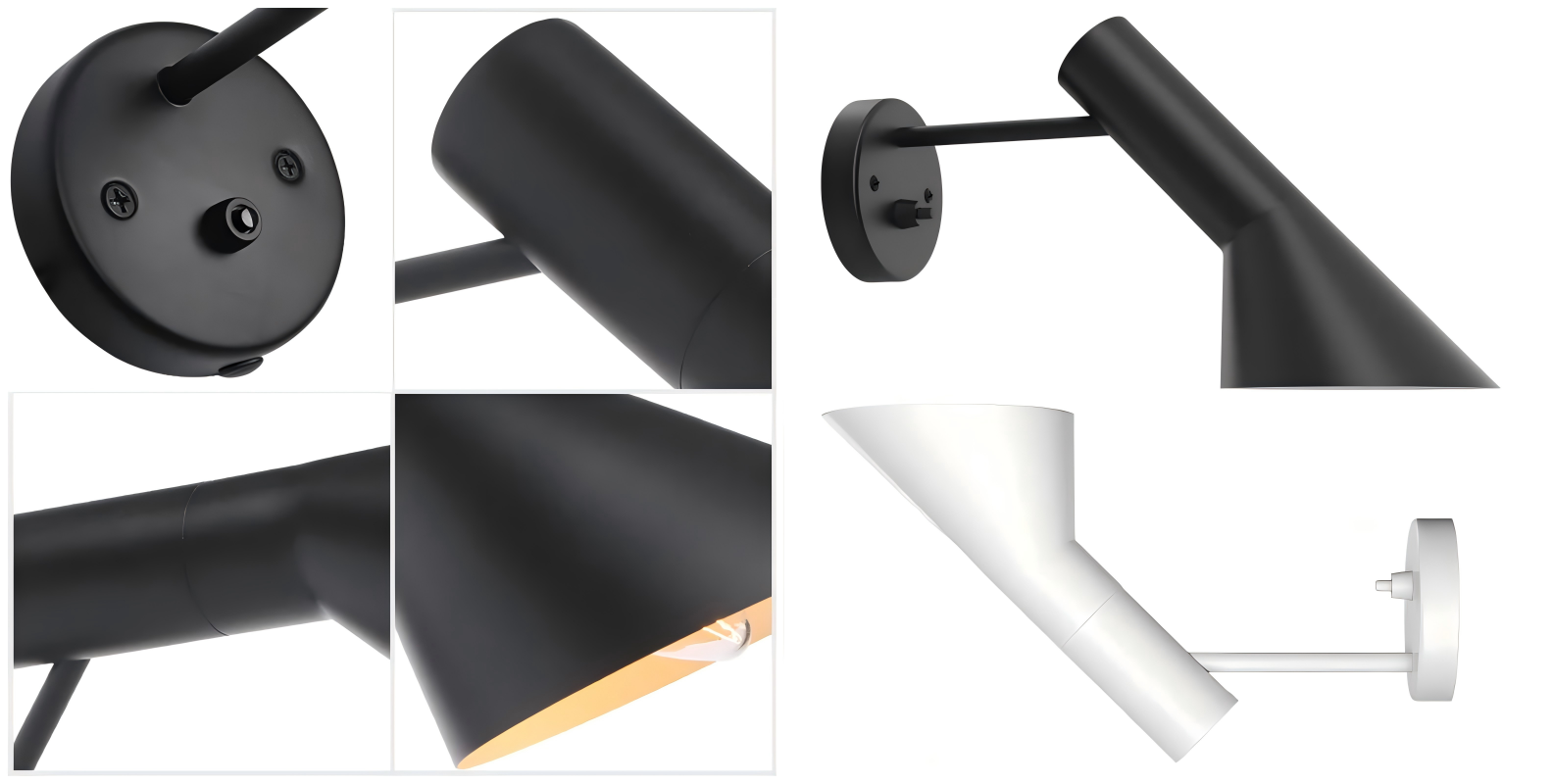 Design- und Detailansichten der verstellbaren Wandleuchte aus Metall