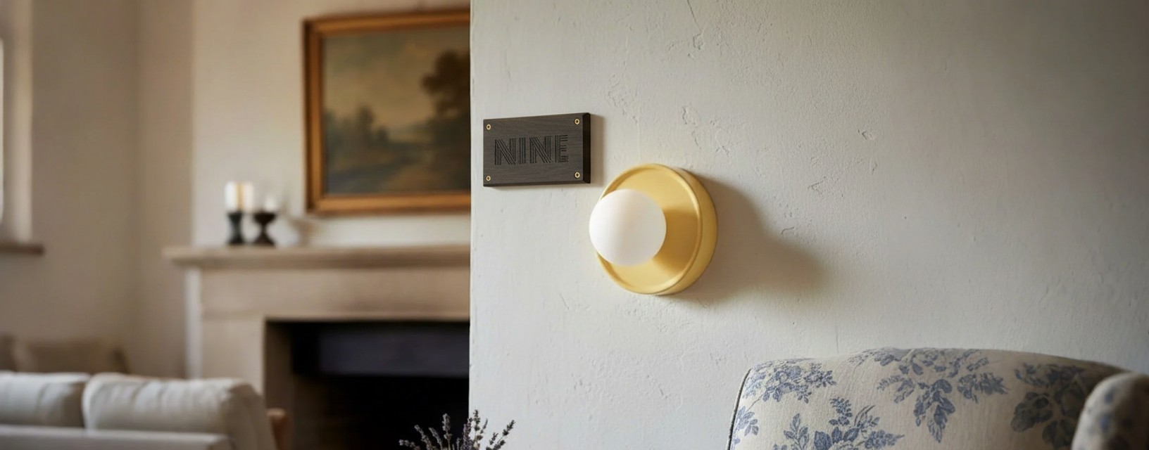 Round glass wall lamp in a living room setting