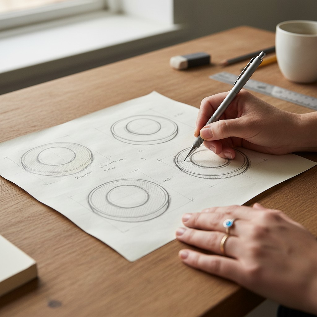 Design sketch for the Solna round wall lamp