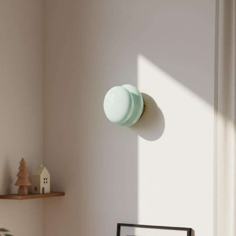 Orra Opalglas Wandleuchte in Mint an der Wand