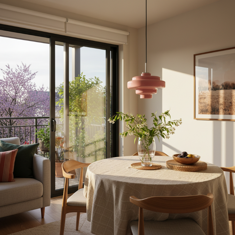 Koloro Millie Pendelleuchte in einem Esszimmer am Fenster