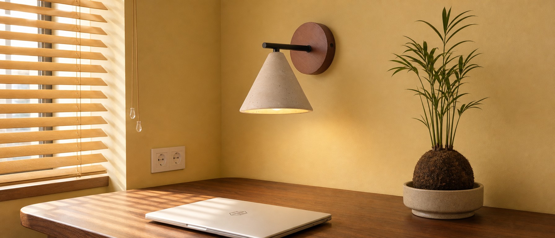 Travertin-Wandleuchte mit warmem Licht an der Wand