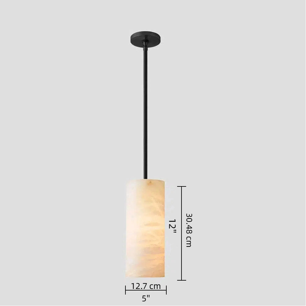 Alabaster-Zylinder-Pendelleuchte 5 Zoll Durchmesser 12 Zoll Höhe