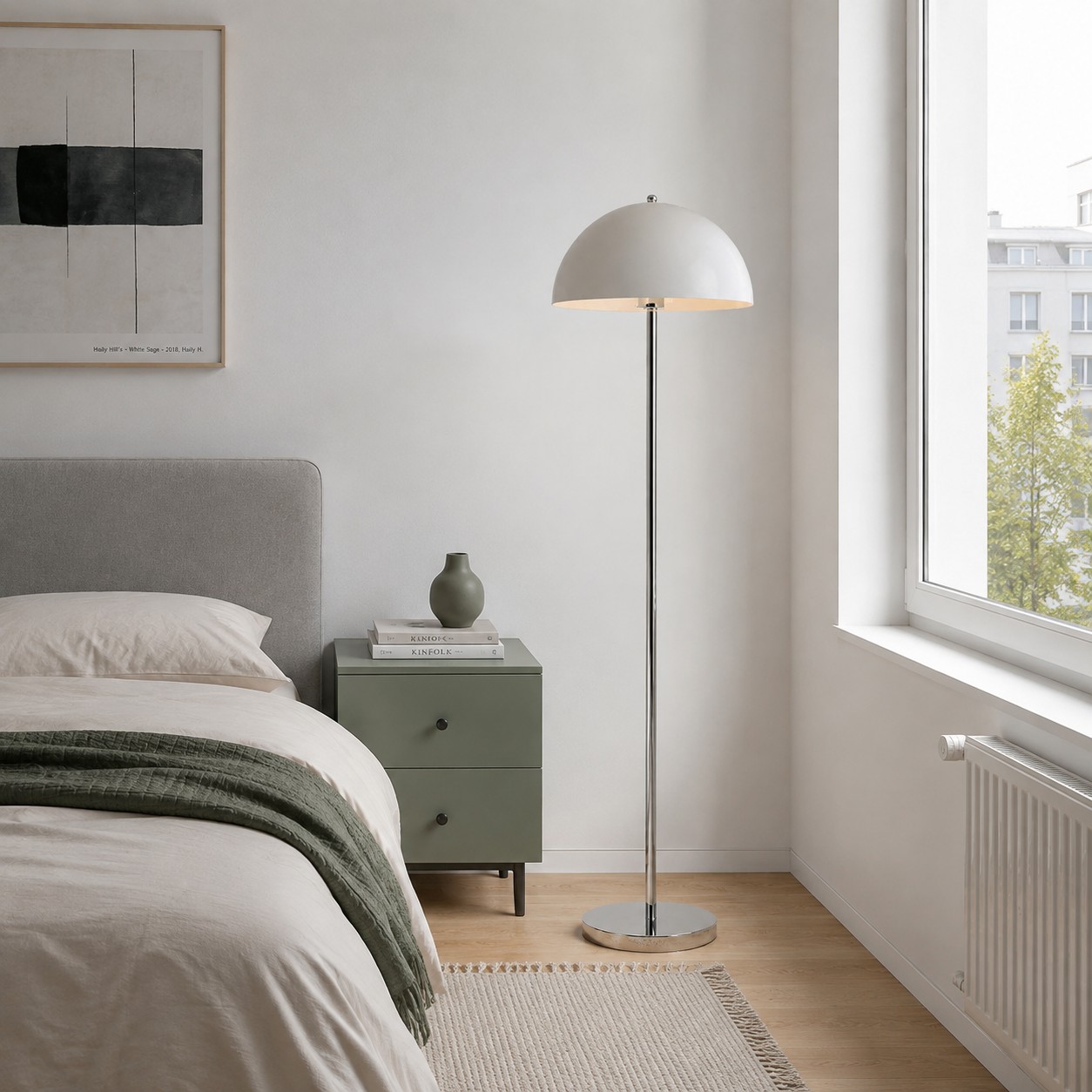 Lámpara de pie Bauhaus en un rincón del dormitorio