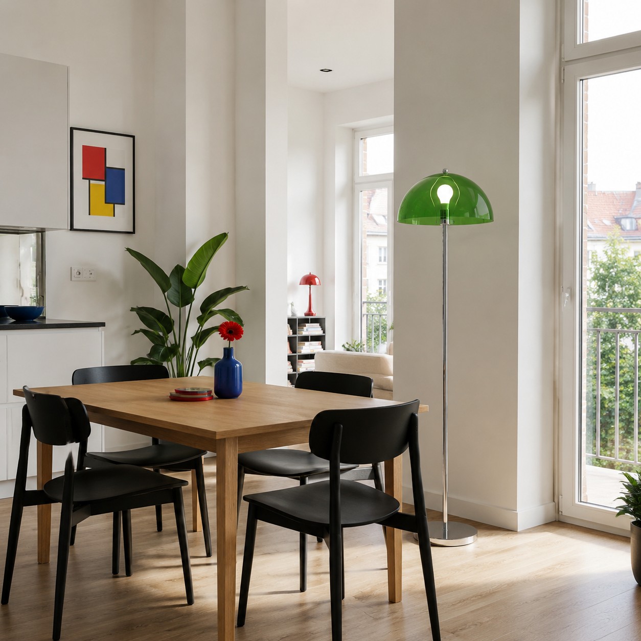 Lámpara de pie Bauhaus en un salón moderno.