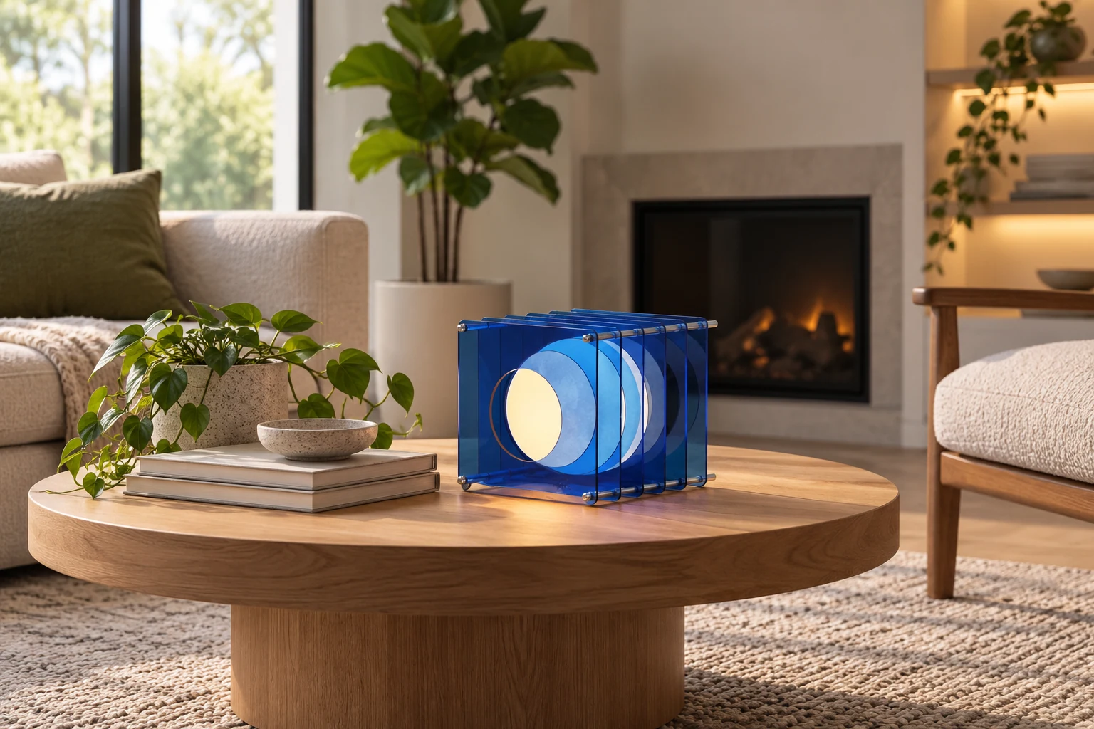 Afterglow Moon Cube lamp styled as an interior accent
