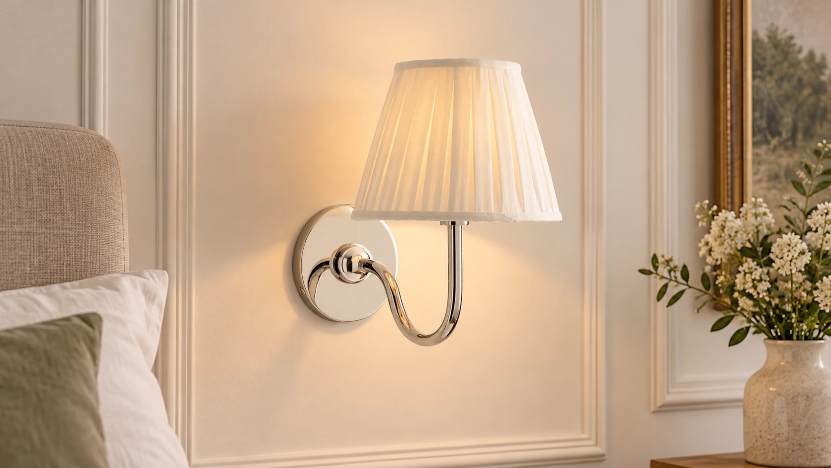Luvora ivory pleated wall sconce styled in a residential interior
