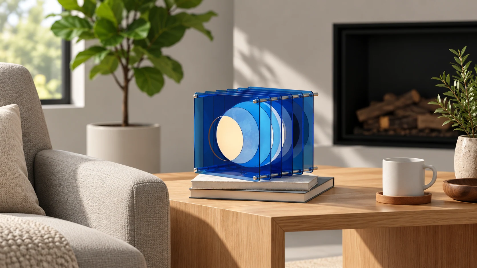 Afterglow Moon Cube lamp displayed in a modern interior