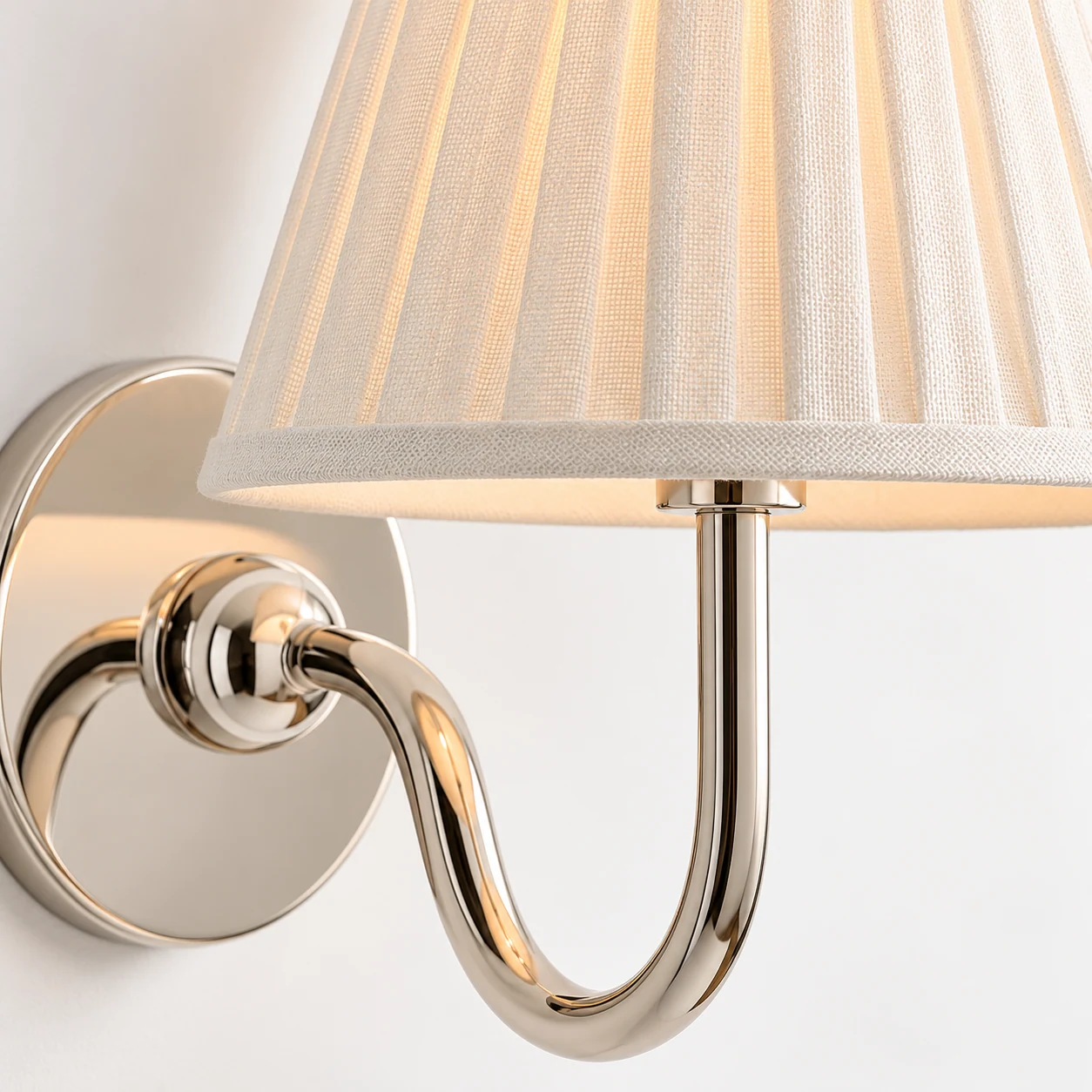 Close-up of the Luvora pleated linen shade and metal construction