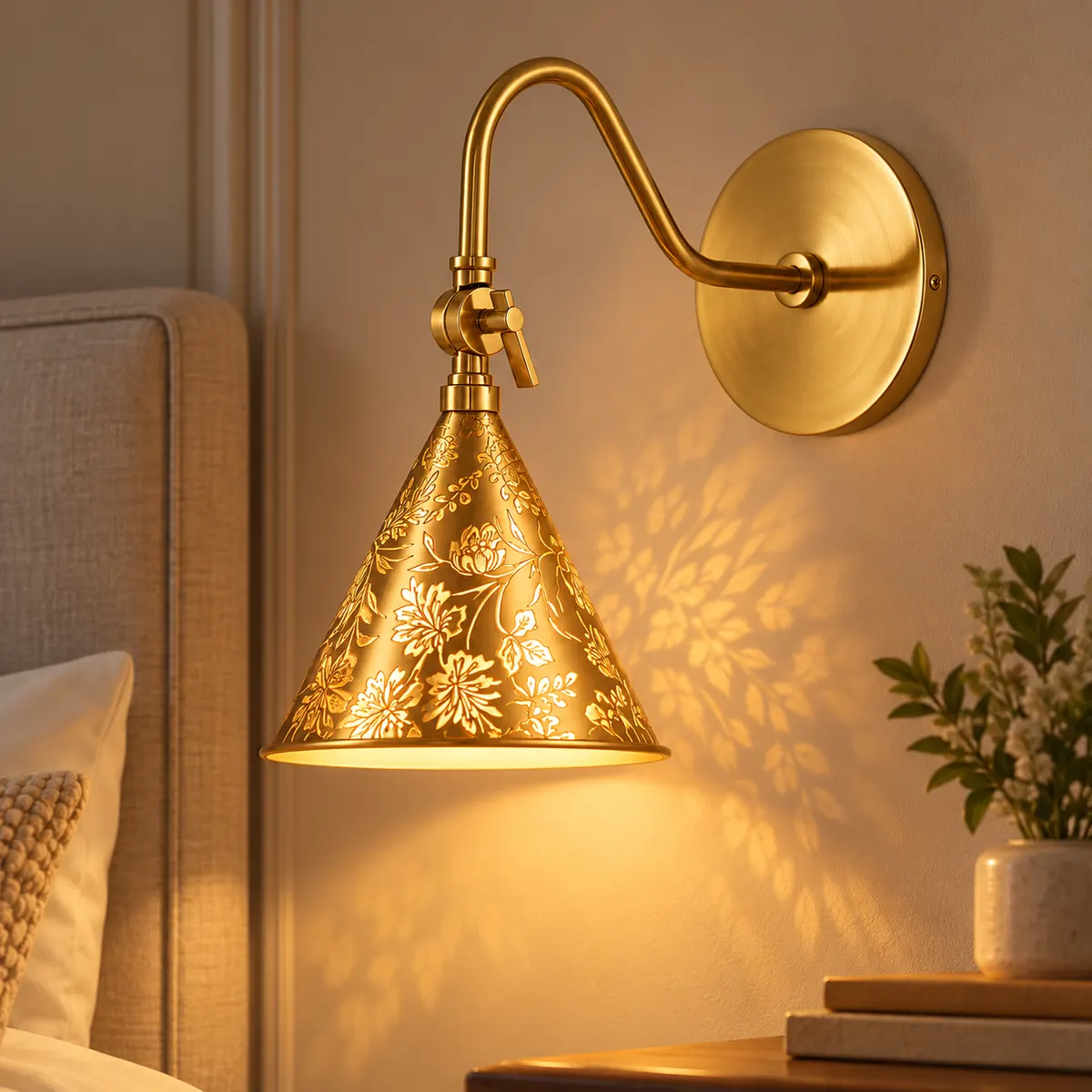 Etched Floral Cone on a Metal Wall Arm