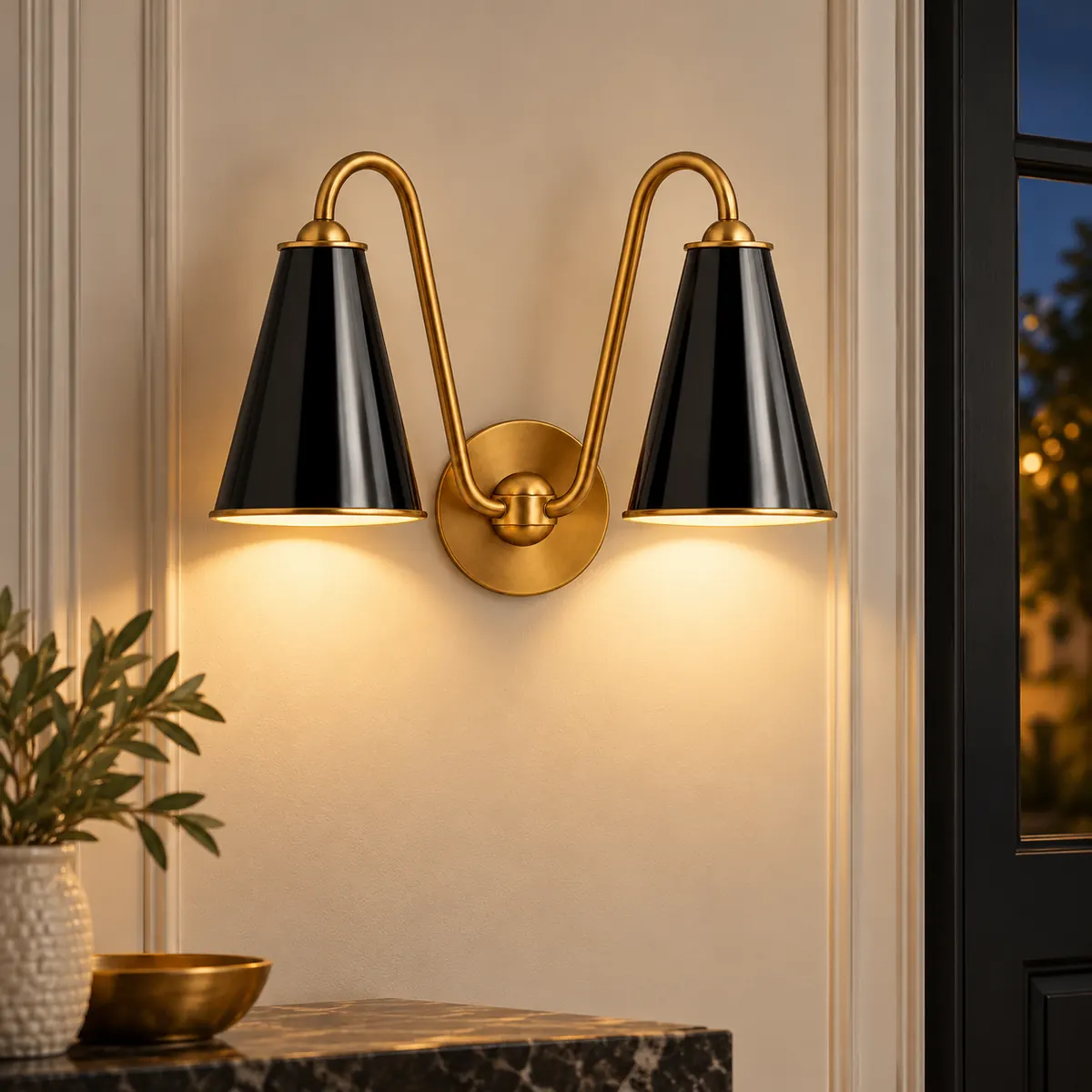 Twin-Cone Wall Sconce on One Plate