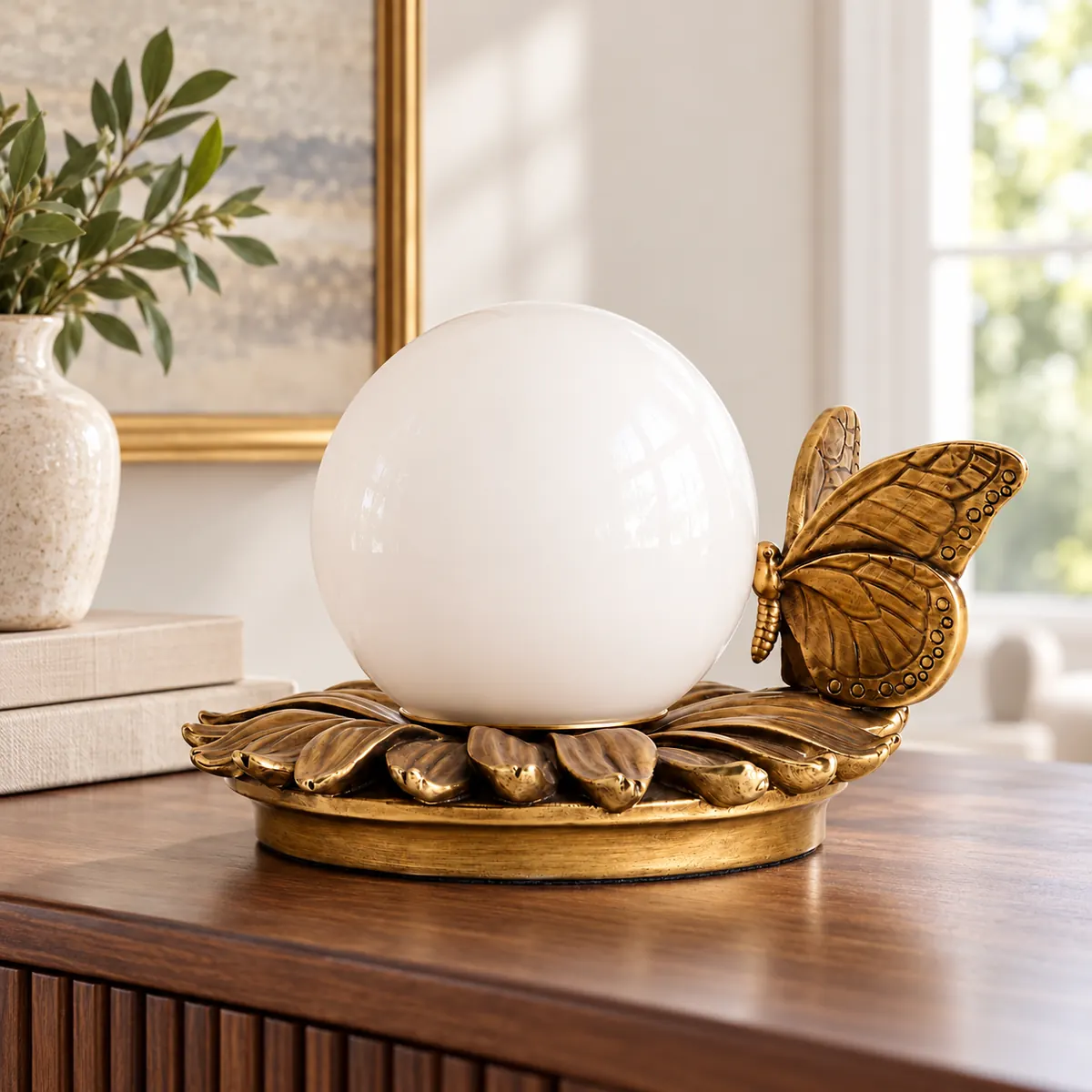 Globe Table Lamp with a Cast Butterfly