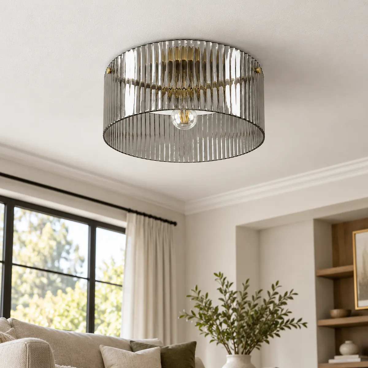 Ribbed Glass Flush Drum with a Warm Interior