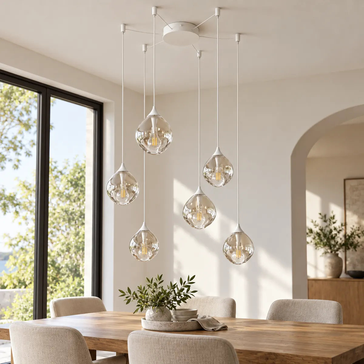 Cluster Pendant of Mouth-Blown Glass Shades