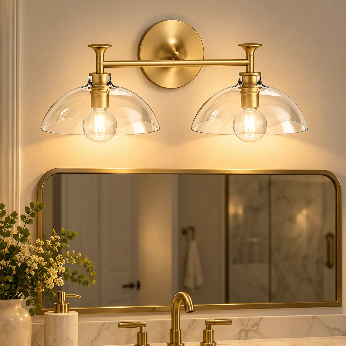 Glass-Dome Vanity Bar for a Mirror Wall