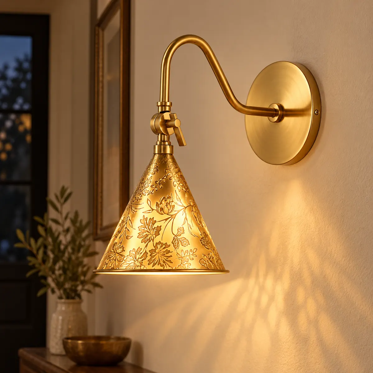 Etched Floral Cone on a Metal Wall Arm