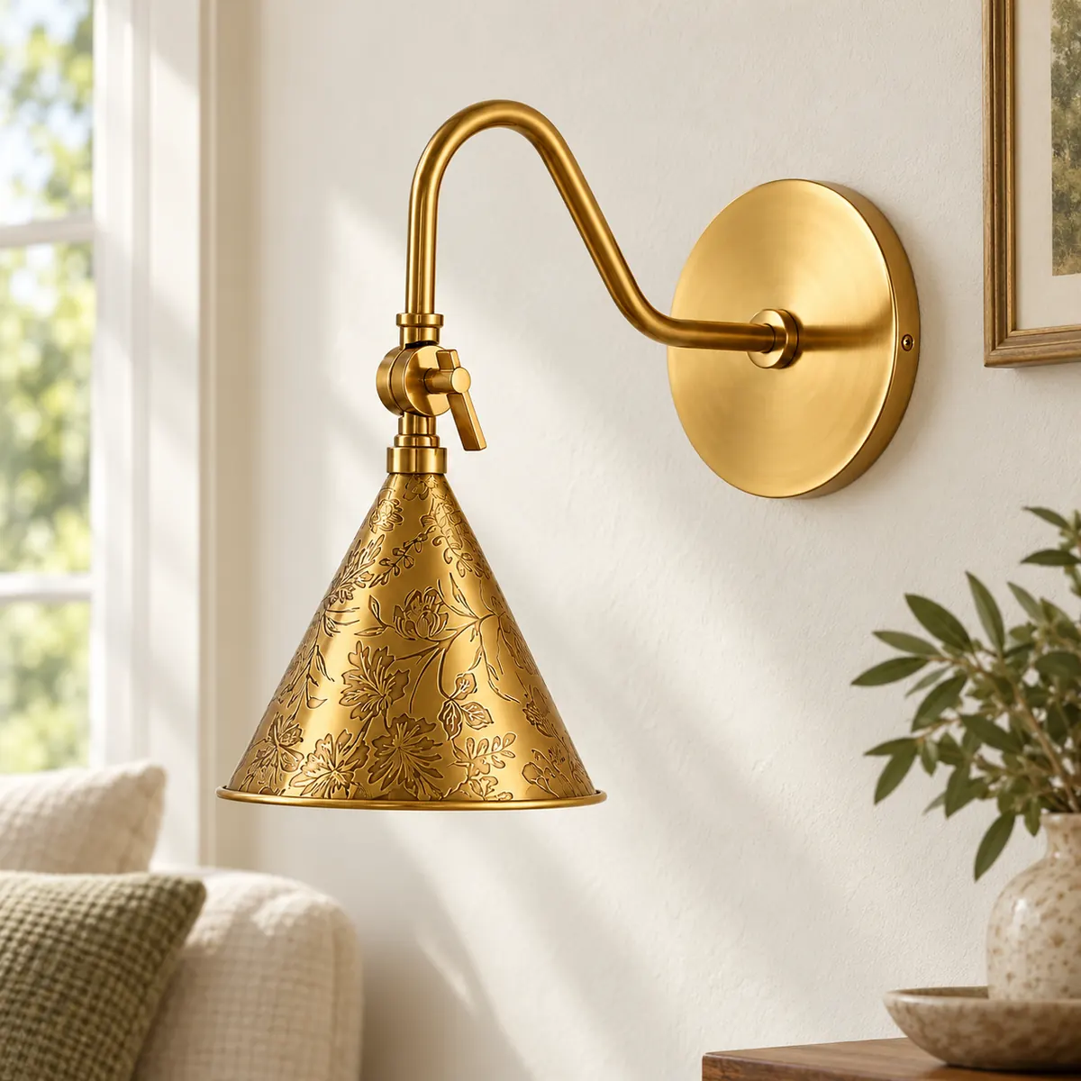 Etched Floral Cone on a Metal Wall Arm