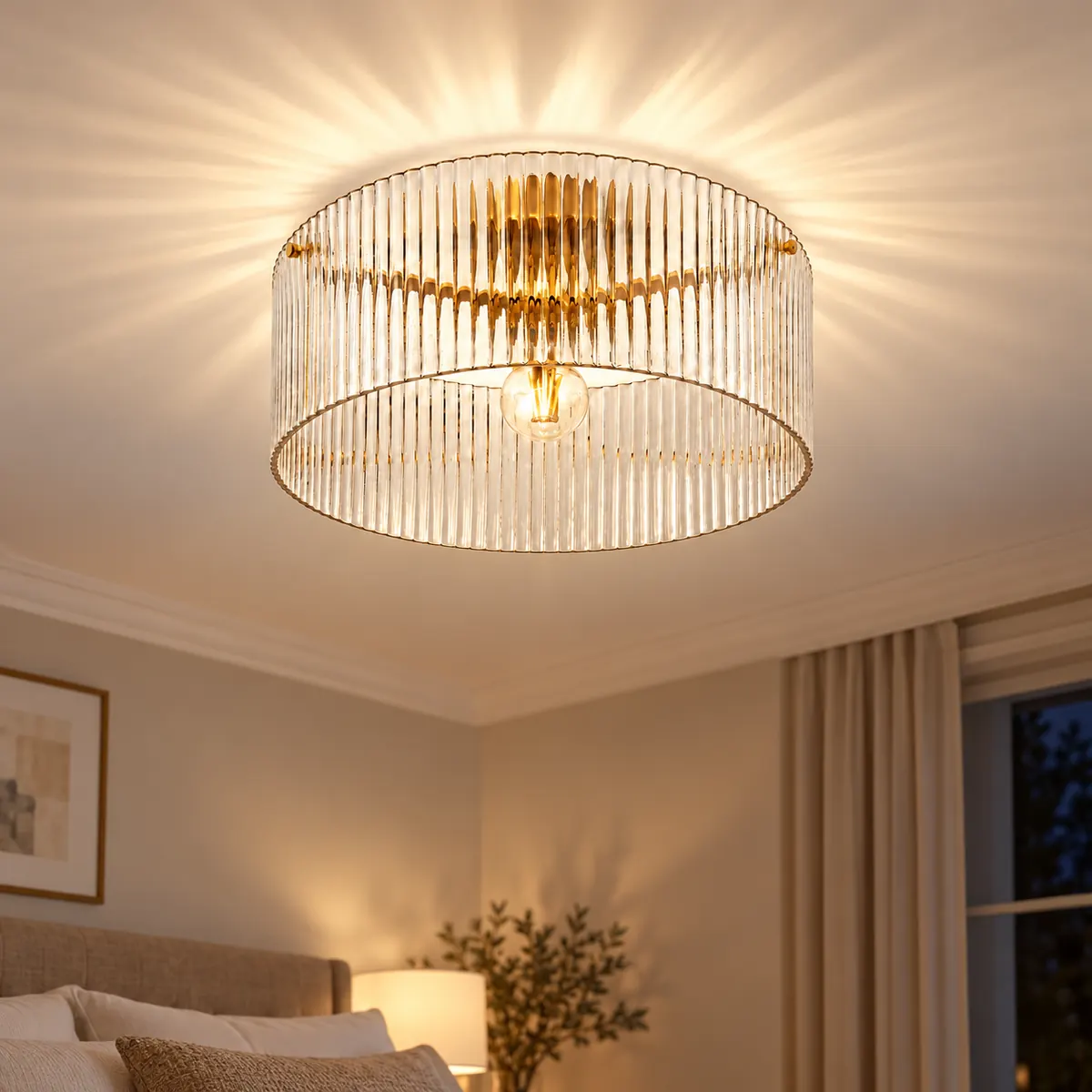Ribbed Glass Flush Drum with a Warm Interior