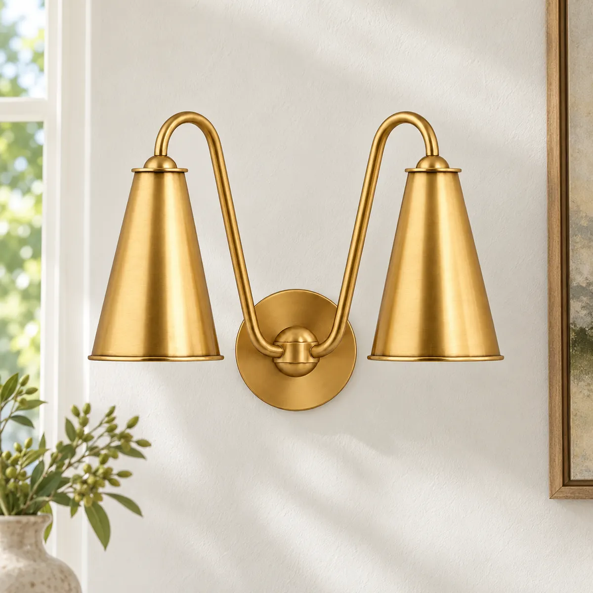 Twin-Cone Wall Sconce on One Plate