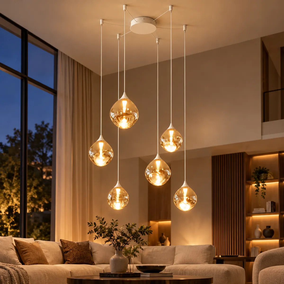 Cluster Pendant of Mouth-Blown Glass Shades