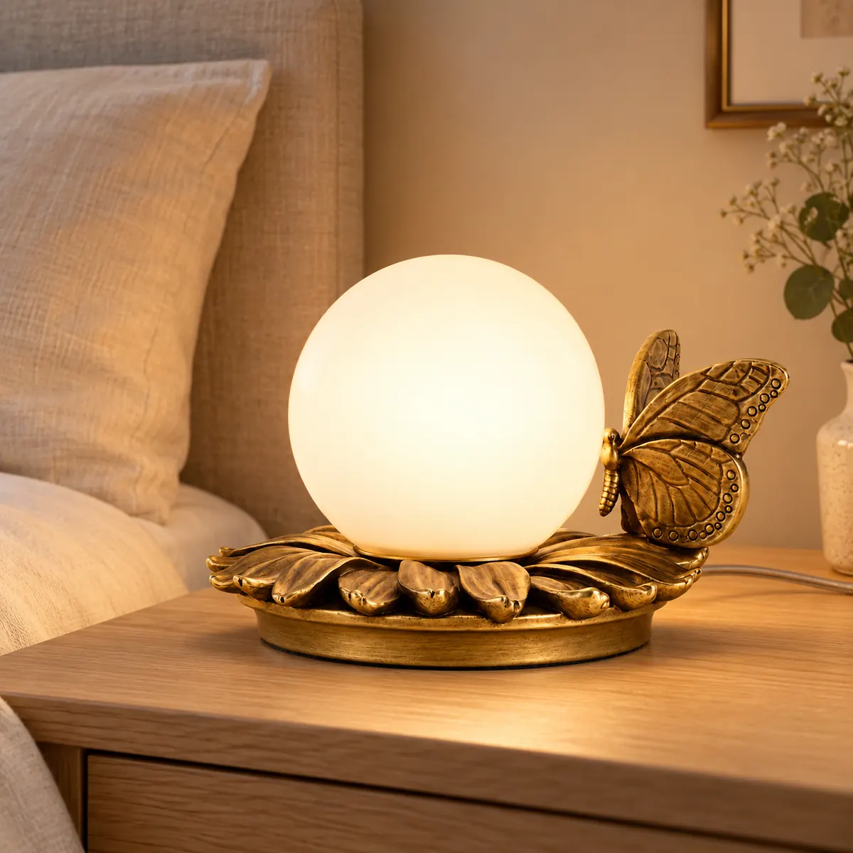 Globe Table Lamp with a Cast Butterfly