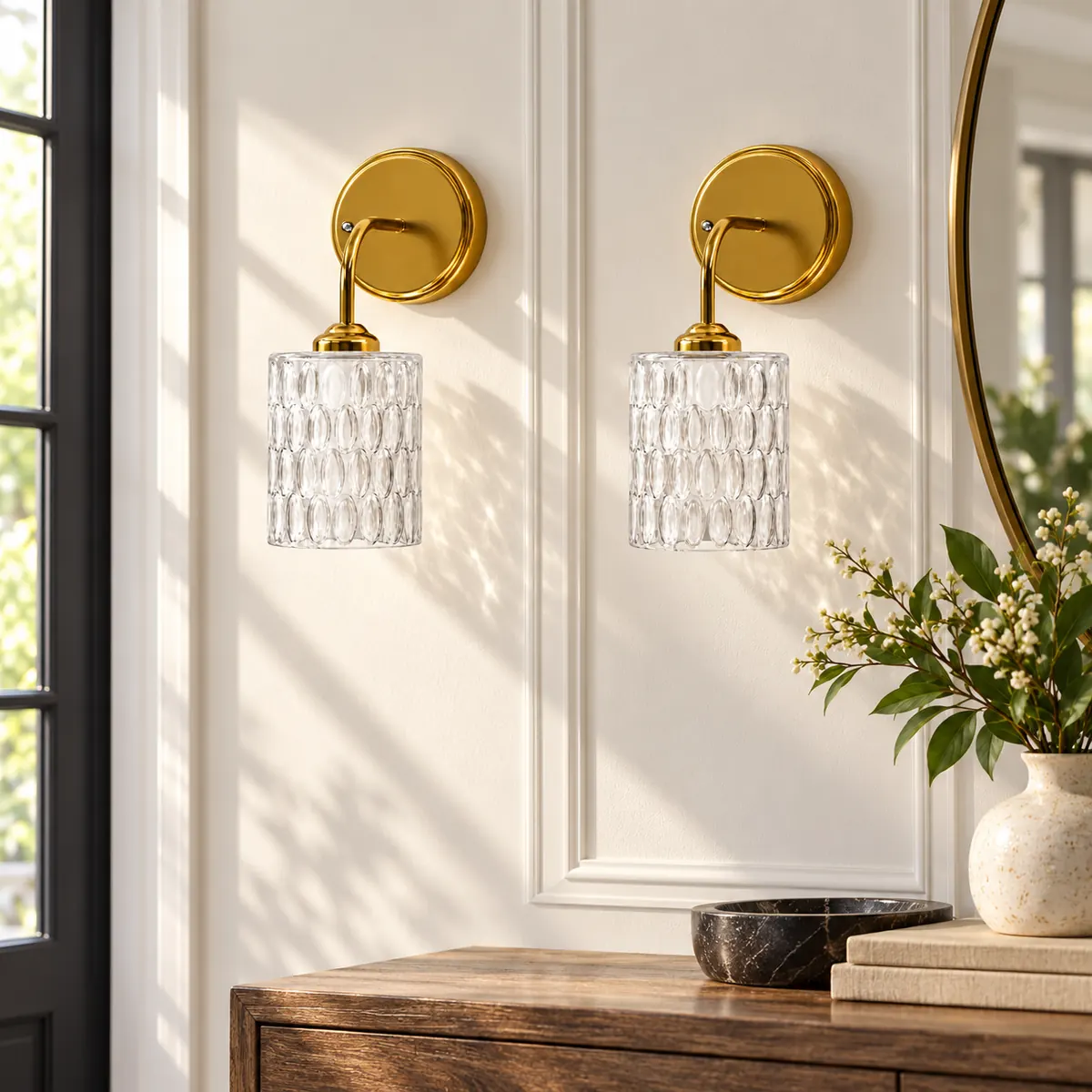Hammered-Glass Wall Sconce, Single or a Pair