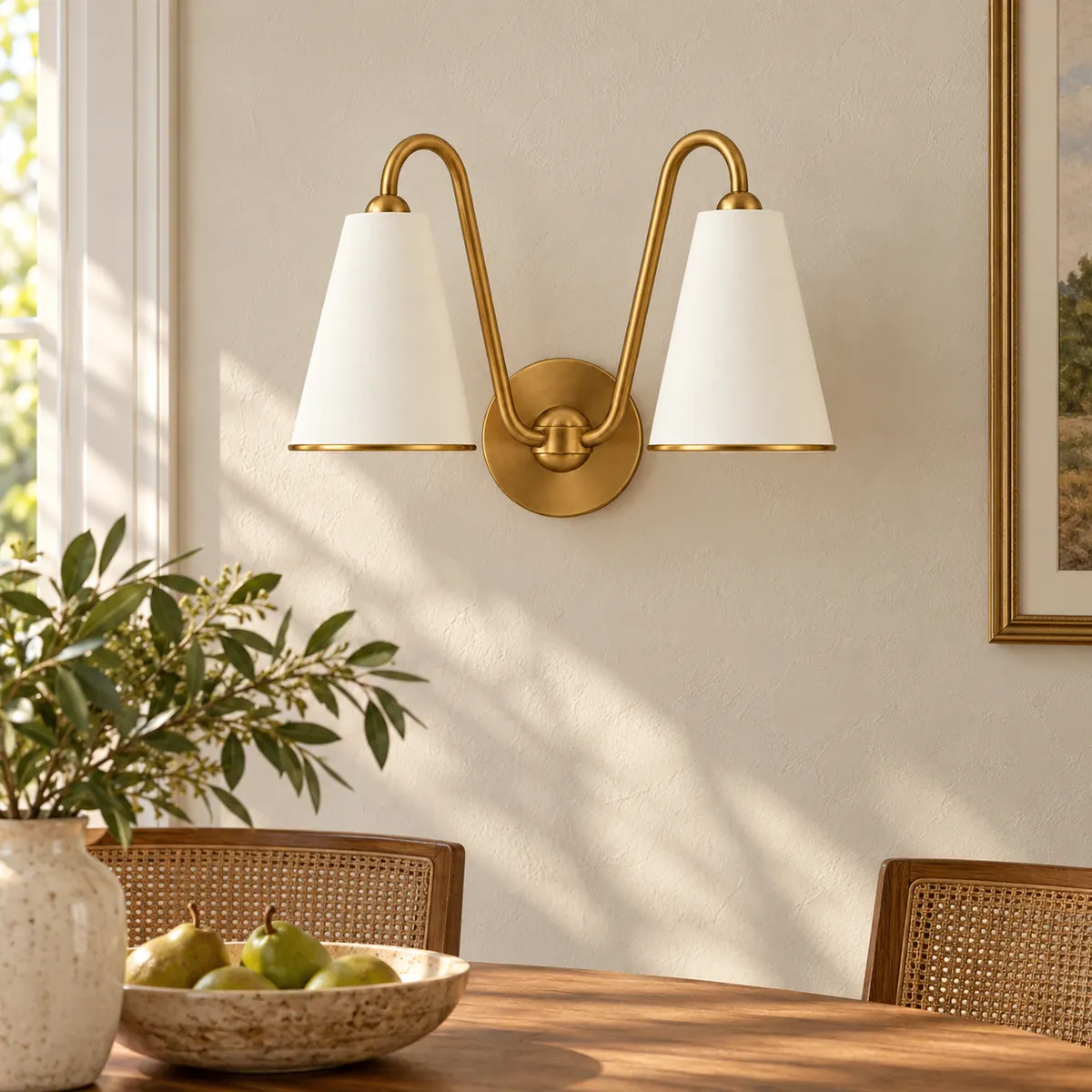 Twin-Cone Wall Sconce on One Plate