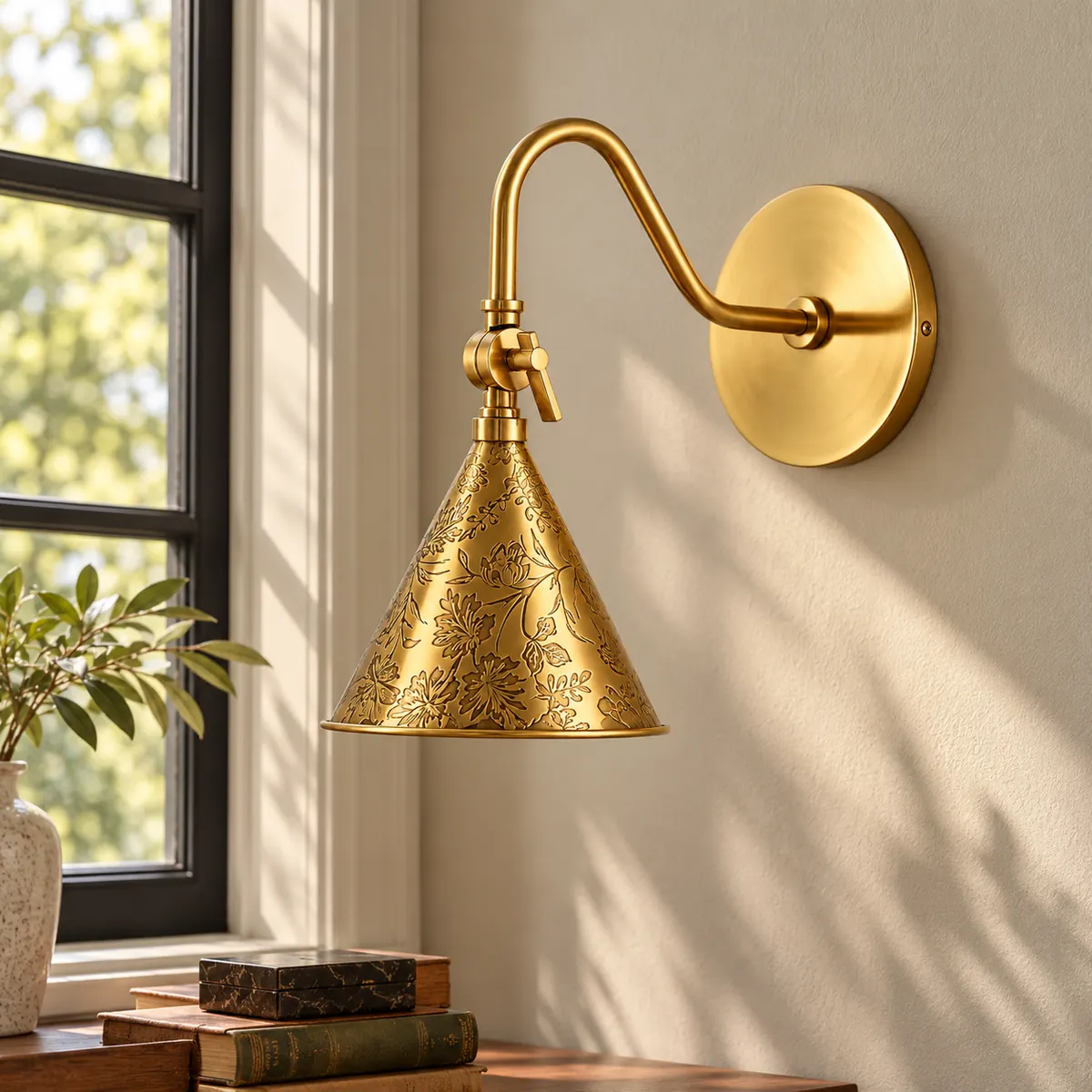 Etched Floral Cone on a Metal Wall Arm