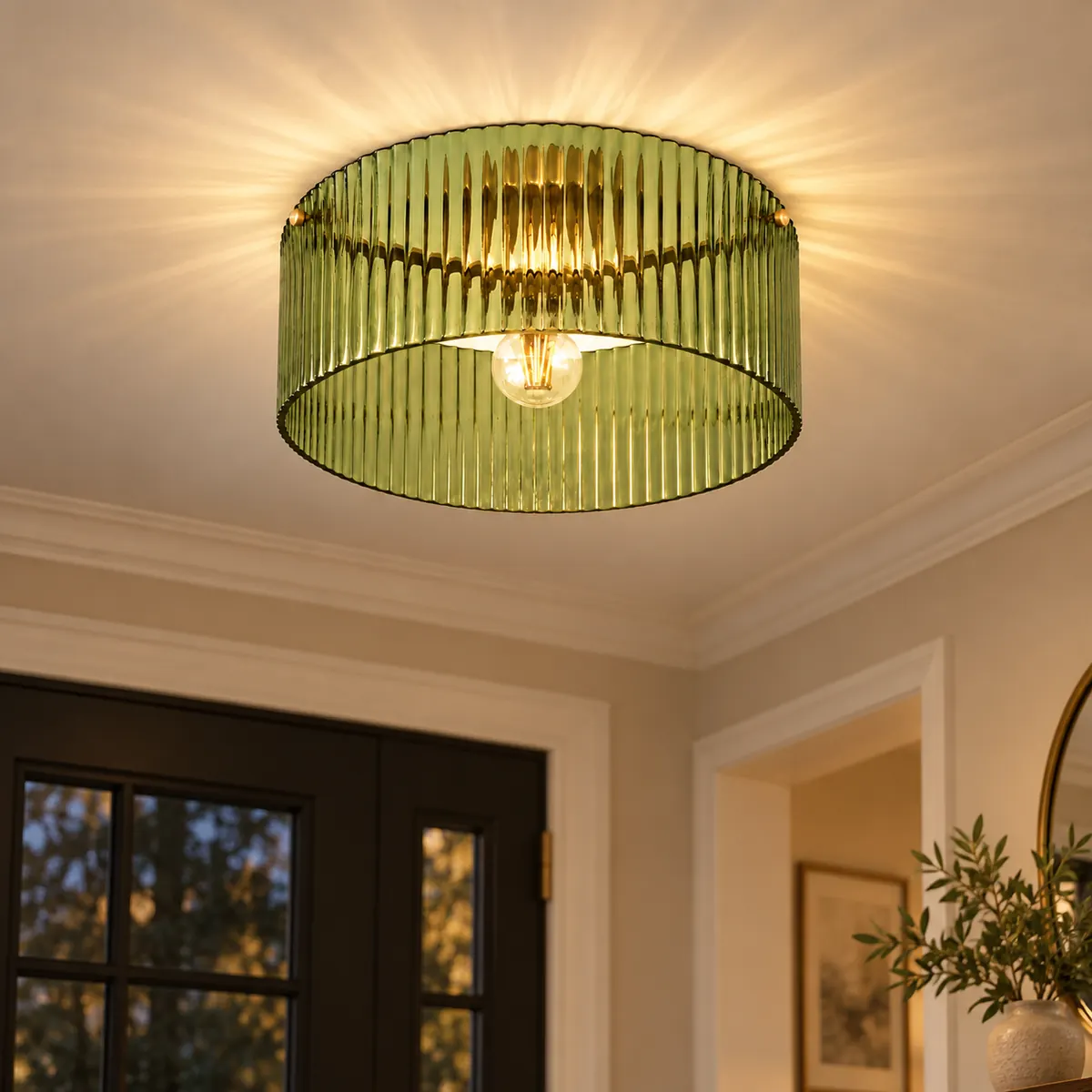 Ribbed Glass Flush Drum with a Warm Interior