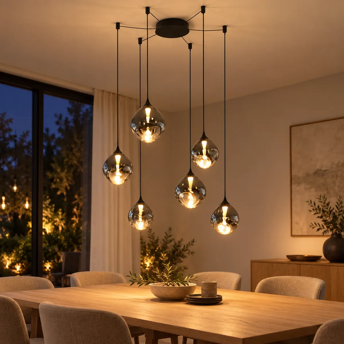 Cluster Pendant of Mouth-Blown Glass Shades